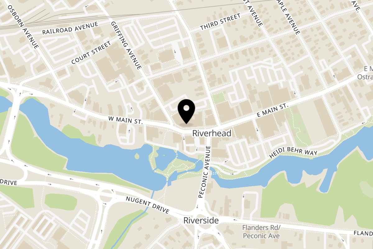 Map showing the location of Digger's Ales N' Eats on 58 W Main St in Riverhead